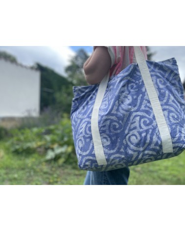 Big waterproof beach or baby bag ! Handprint printed Batik in organic dyes on cotton.