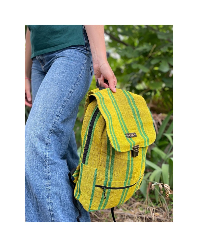 Backpack in cotton handwoven with recycled plastic in partnership with Burkina Faso