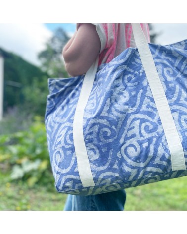 Big waterproof beach or baby bag ! Handprint printed Batik in organic dyes on cotton.